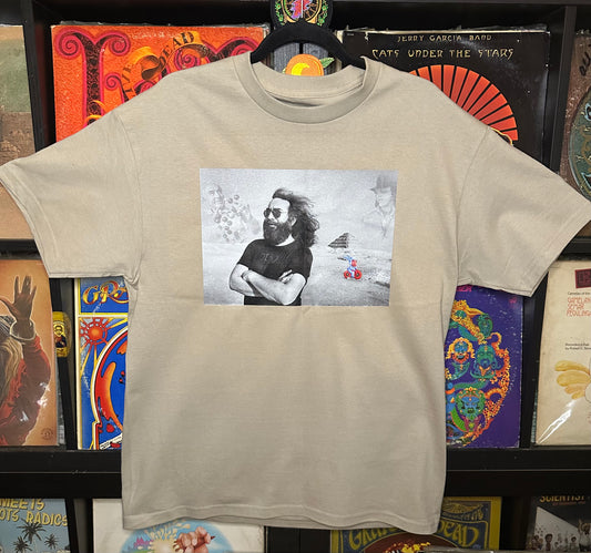 Desert Vision: Jerry Garcia at the Step Pyramid of Djoser with Owsley Stanley, and Albert Hofmann - Sand T-Shirt
